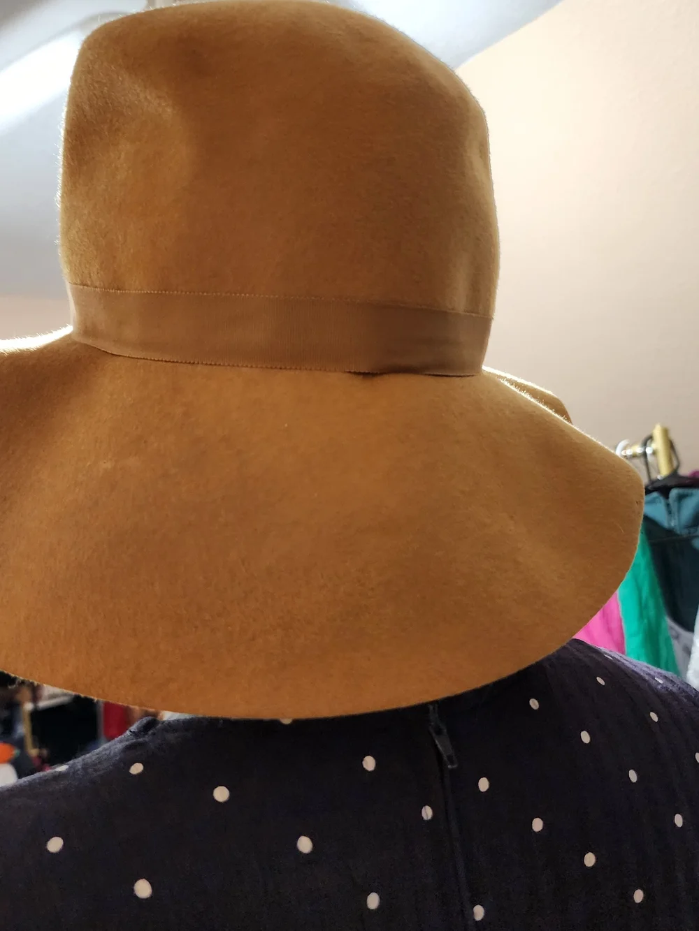 Vintage Wool Wide-Brim Hat with Ribbon Bow - Yellow - Picture 7 of 13